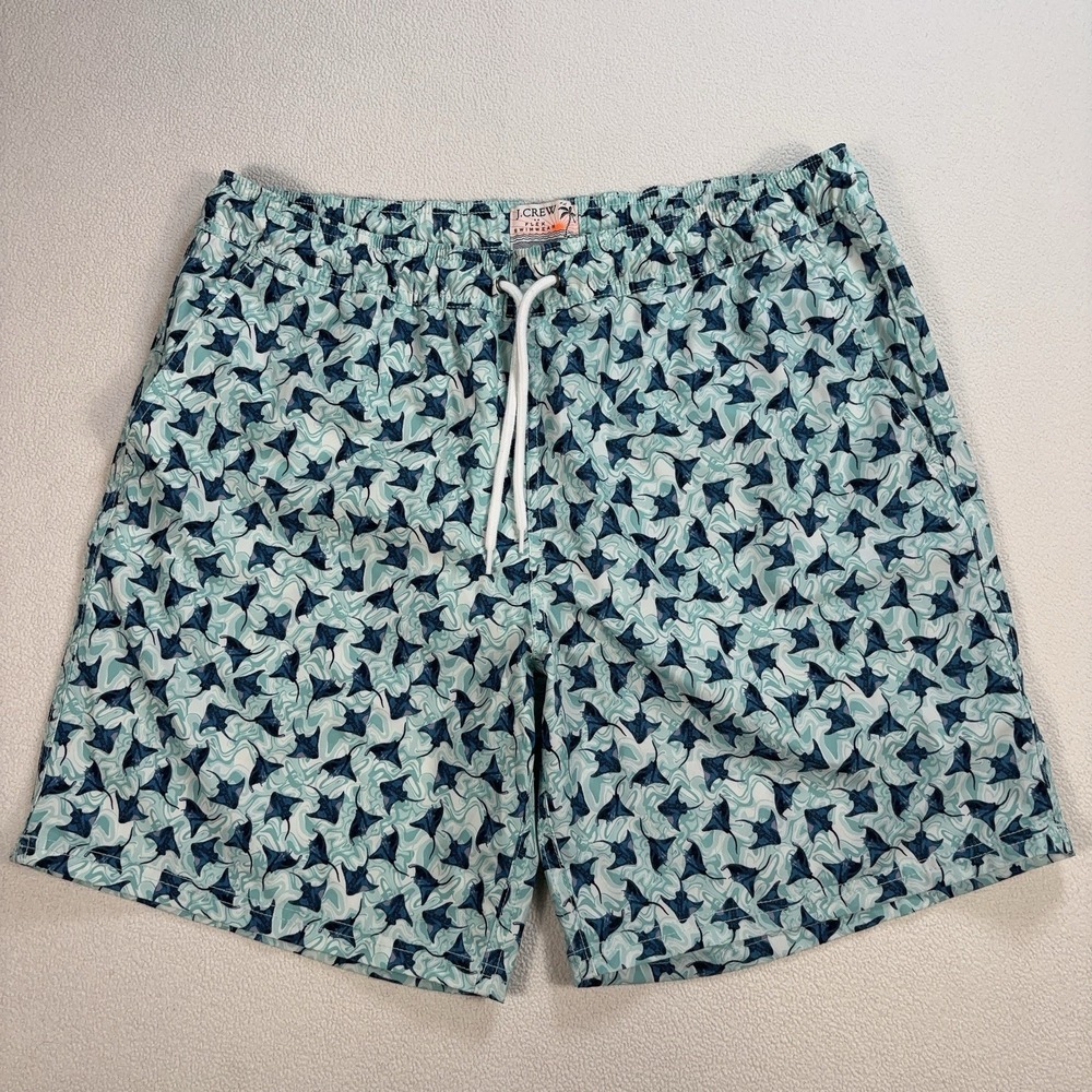 J Crew Swim Shorts Men's L Blue Stingray Mesh Lined Drawstring Flex Swimwear